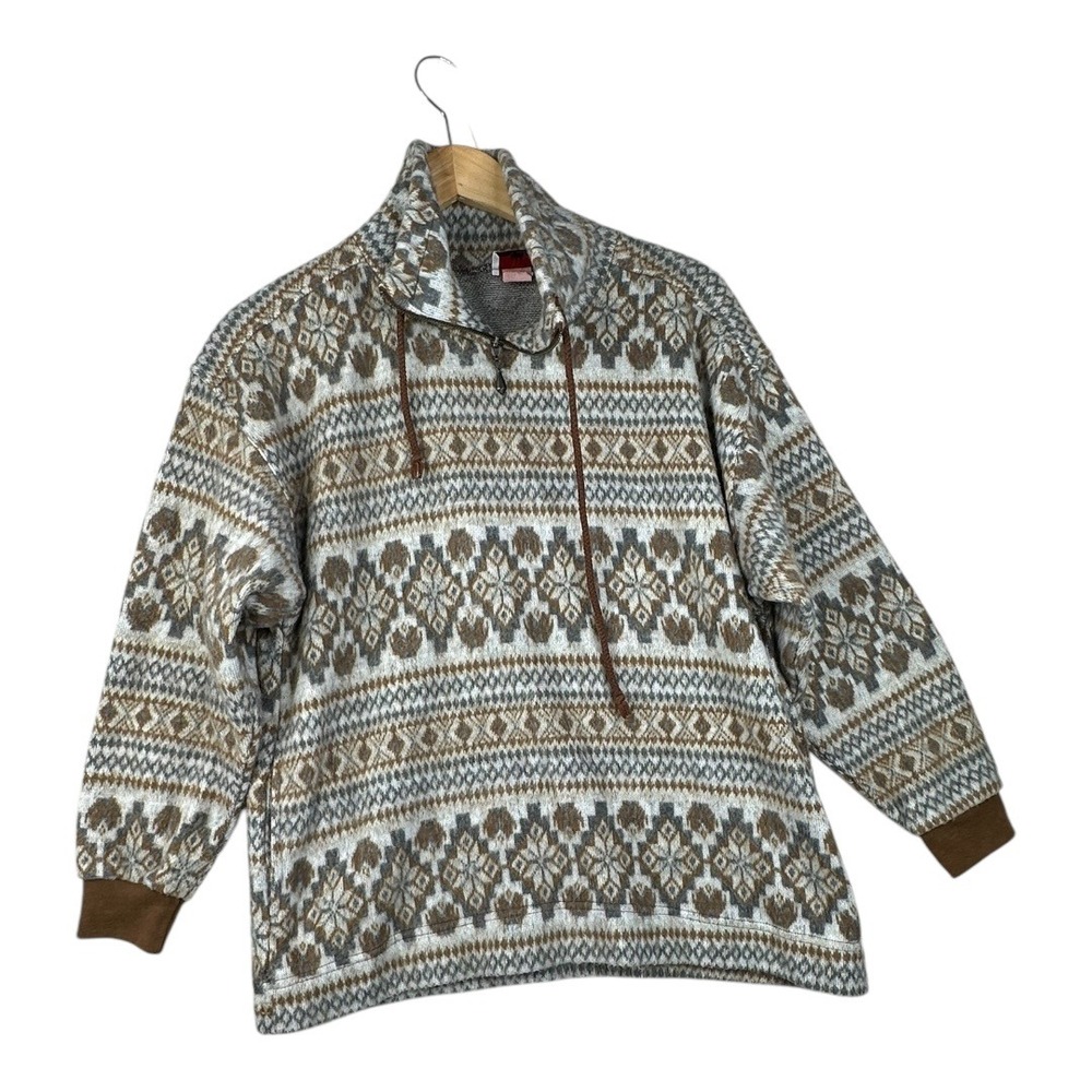 Denim Republic Faire Isle Pullover Sweater‎ size Large Tan/White
